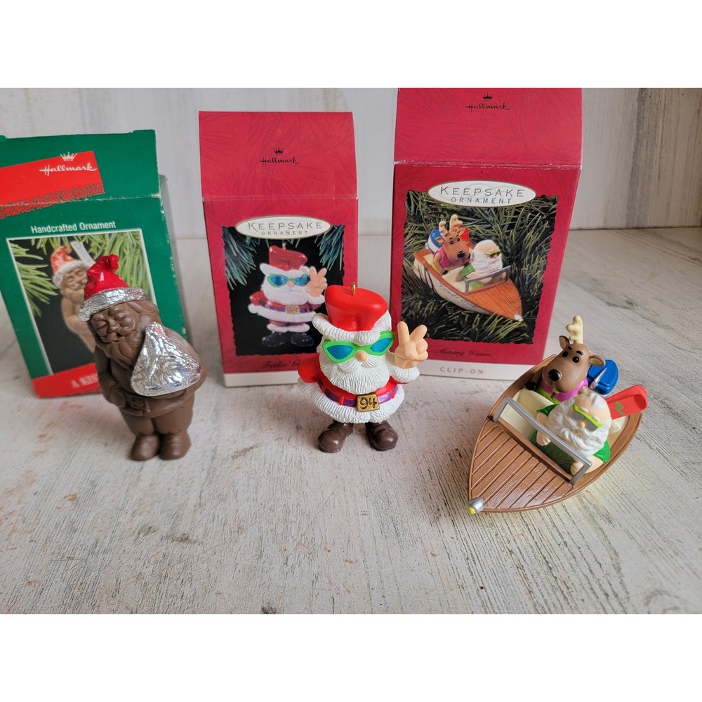 Hallmark Set Santa kiss Hershey‎ groovy boat fishing variety ornament Xmas